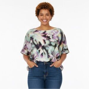 Jennifer Lopez NWOT Silky Watercolor TieDye Dolman Short Sleeve Blouse